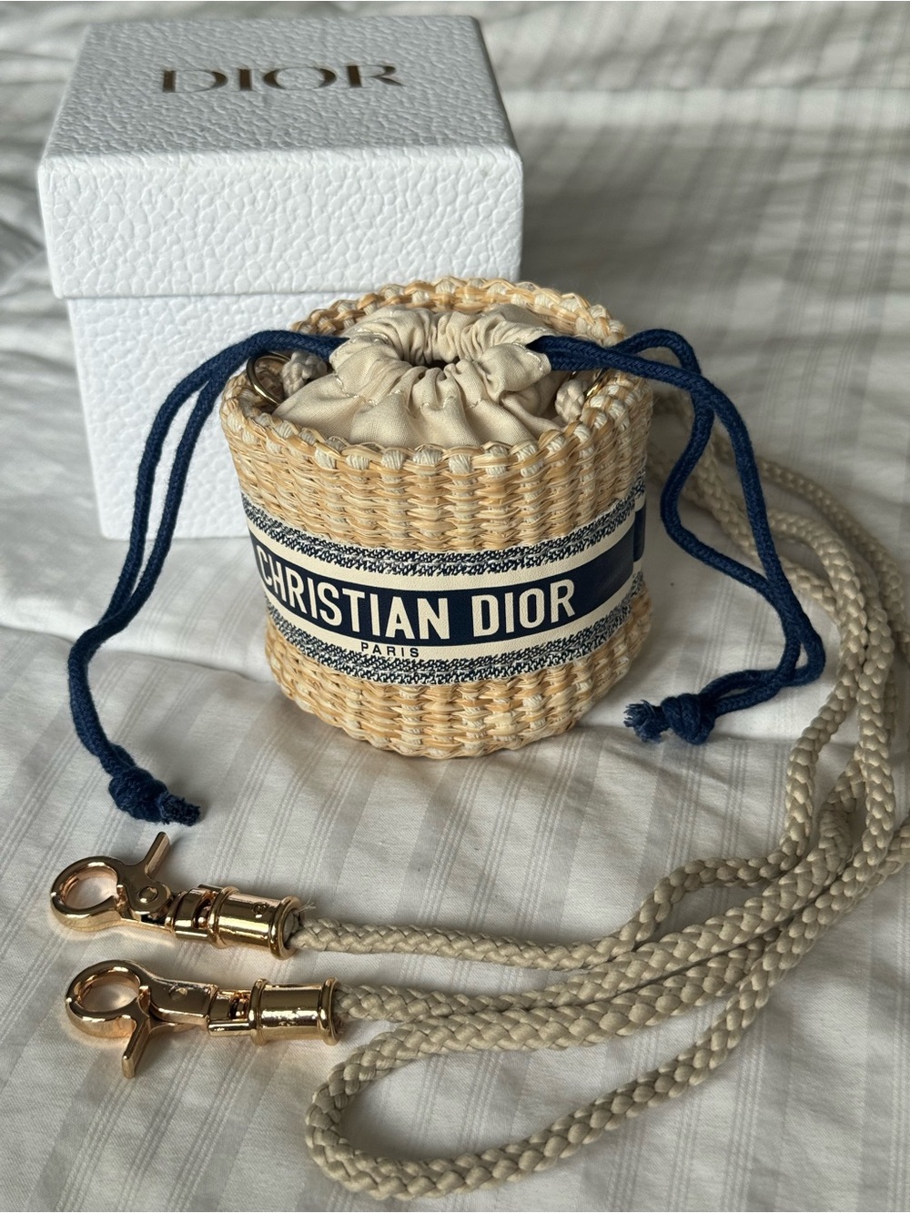 NEW Authentic Christian Dior Straw Pouch Mini Bag